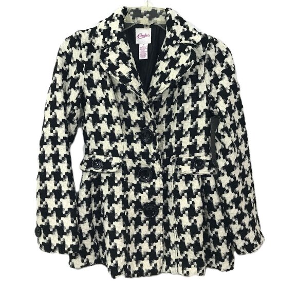 Candie's Houndstooth Jacket Wool Blend Coat Black White Women Size M - Picture 2 of 8